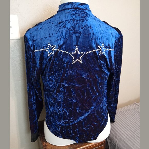 Blue Crushed Velvet Dance Costume with Swarovski Crystal AB 20ss Rhinestones - Picture 3 of 9